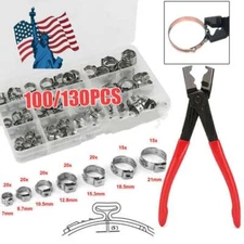 130/100PC Hose Clamp Single Ear Car Fuel Hose Clamp Set and 1PC Hose Clamp Plier