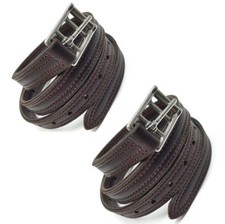New English 1" x 55" Rich Brown 3 Ply Stirrup Leather Straps Nylon Reinforced