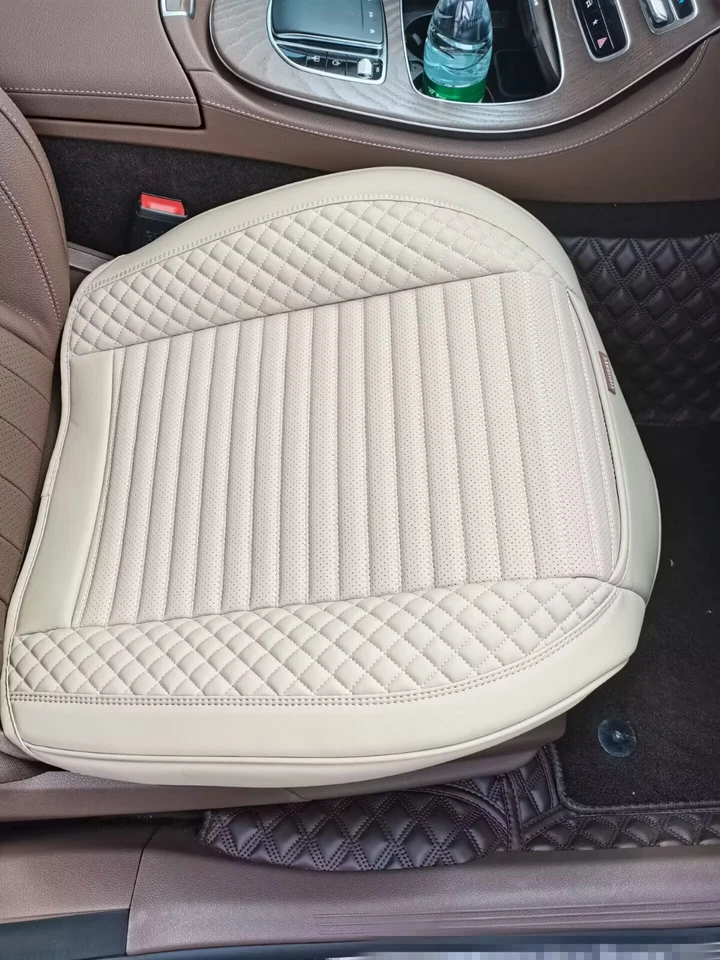 Fundas de asiento protectoras de cojín delanteras de coche cuero beige para cuatro estaciones 2 piezas Foto 2 de 4