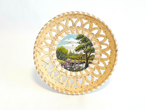 Wood Birch Bark Wall Hanging Wall Picture Painting Handmade Diameter 17cm - Picture 9 of 17