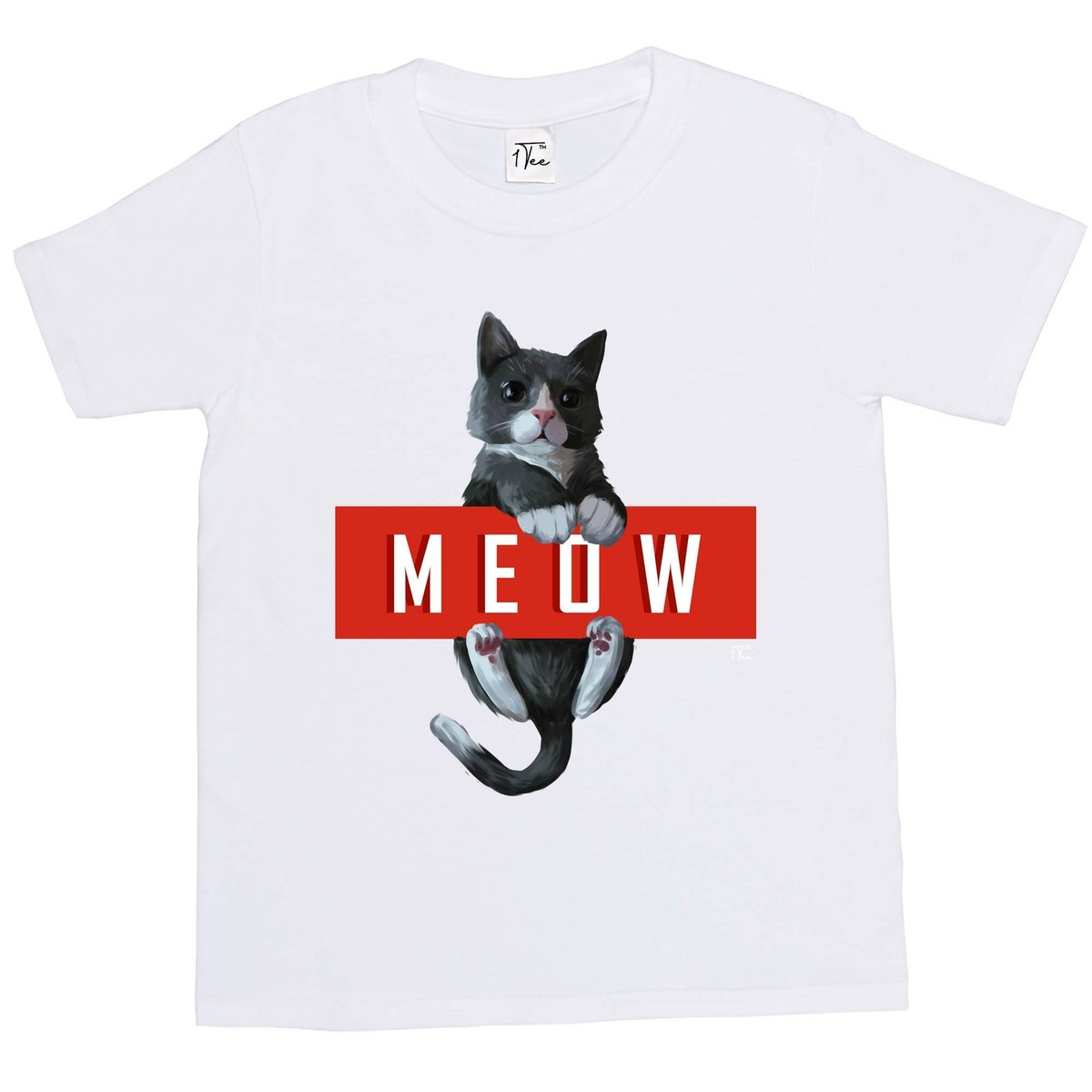 1Tee Kids Boys MEOW Cat T-Shirt UK