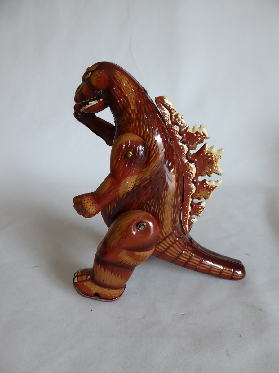 VINTAGE BILLIKEN JAPAN GODZILLA BROWN WIND UP WALKING TIN TOY (NEW