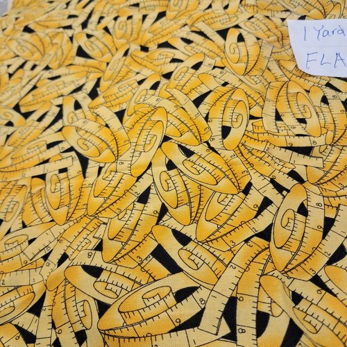 Loralie Harris Fabric, Sewing Theme, Measuring Tape Print, 1 Yard, Flaw