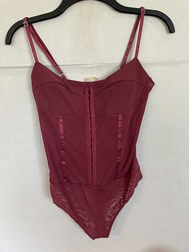 FREE PEOPLE Night Rhythm Corset Bodysuit IN MAROON WOMENS SIZE MEDIUM NEW - Afbeelding 1 van 2