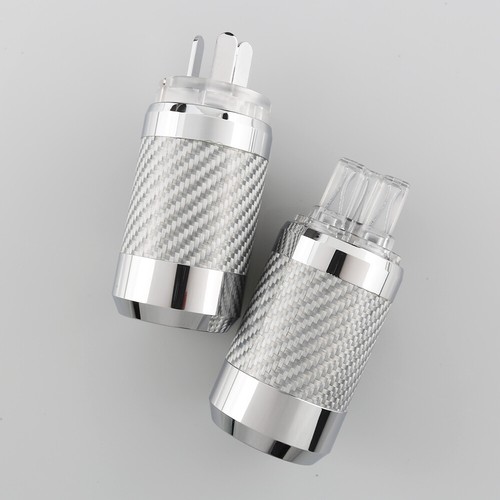 Carbon Fiber Rhodium AU Mains Power Plug Male Copper Connector Cable Cord 3 Pin - Picture 5 of 10