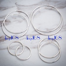 925 Sterling Silver Classic Endless Thin Hoop Earrings CHOOSE A SIZE 20mm 70mm 