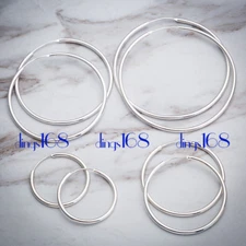 925 Sterling Silver Classic Endless Thin Hoop Earrings #CHOOSE A SIZE 20mm~70mm#