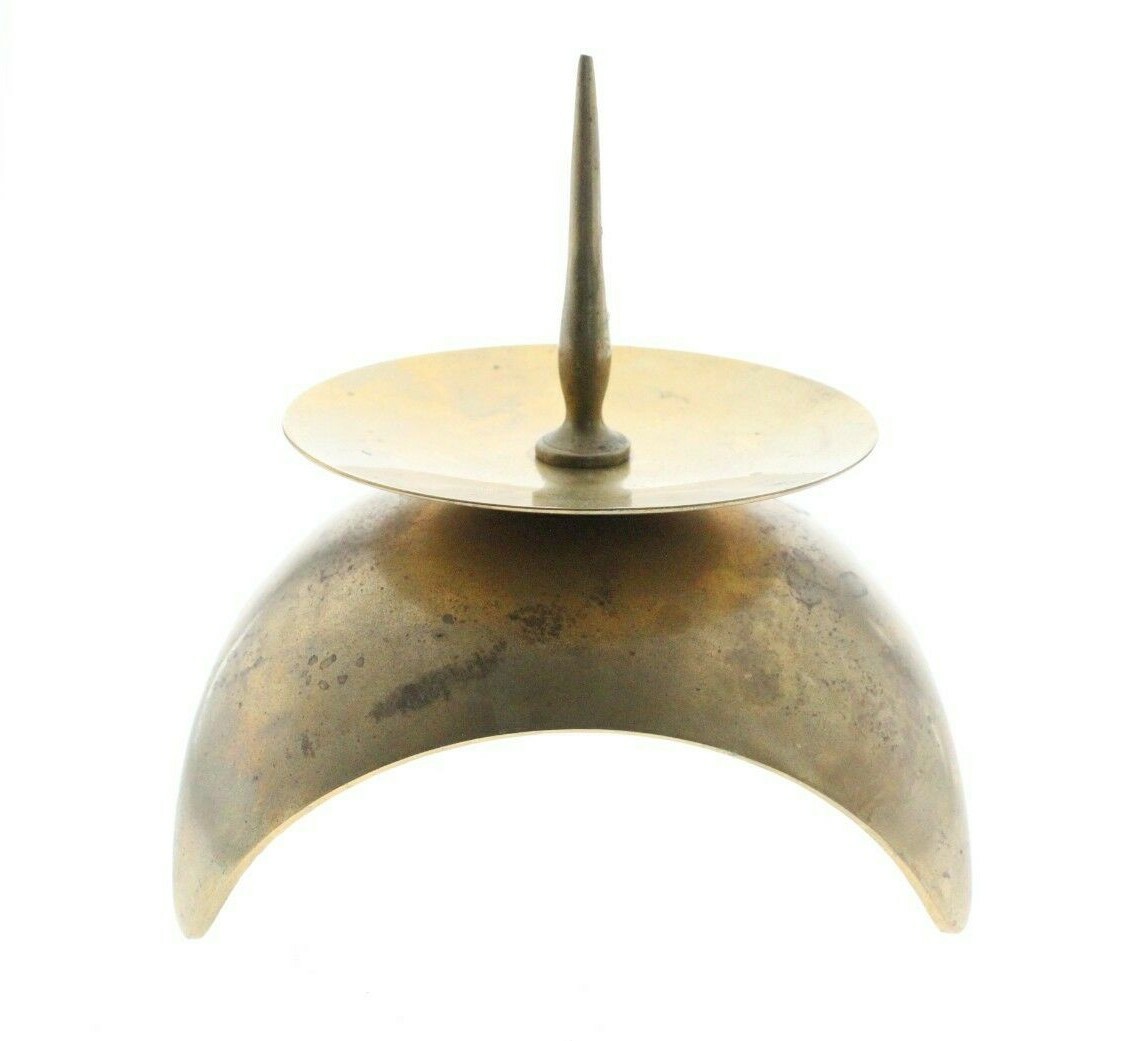 Pair Vintage 60s Atomic Solid Brass Candle Holders Tripod Mid Century Brutalist