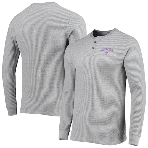 Minnesota Vikings T-Shirt Men's Medium Heathered Gray Thermal Henley L/S - Picture 2 of 11