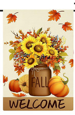 Fall Garden Flag Floral 12X18 Inch Double Sided Vertical Pumpkins Fall Flag