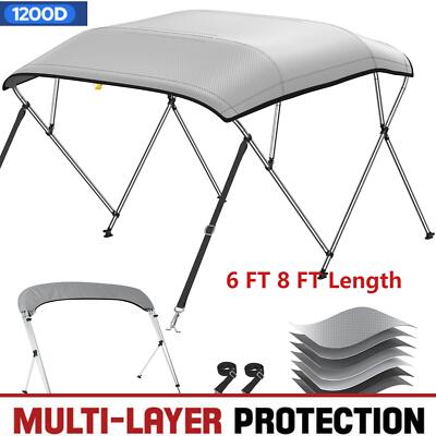 Heavy Duty 1200D 7Ply 3 Bow 4 Bow Bimini Top Boat Cover 6 / 8 ft with Rear Poles