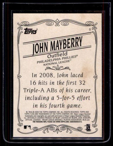 2009 Topps 206 #6 John Mayberry (RC) - Picture 2 of 2