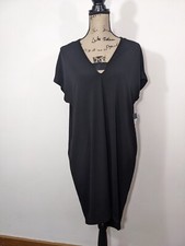 NWT $89 Rachel Roy Dress Short Sleeve Shift Plunge Neck High Low Black Sz XS