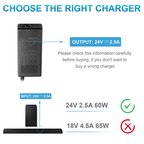 24V 65W AC/DC Adapter for Samsung HW-HM45C HW-F350 HWF350/HW-F350 Power Cord - Picture 6 of 8
