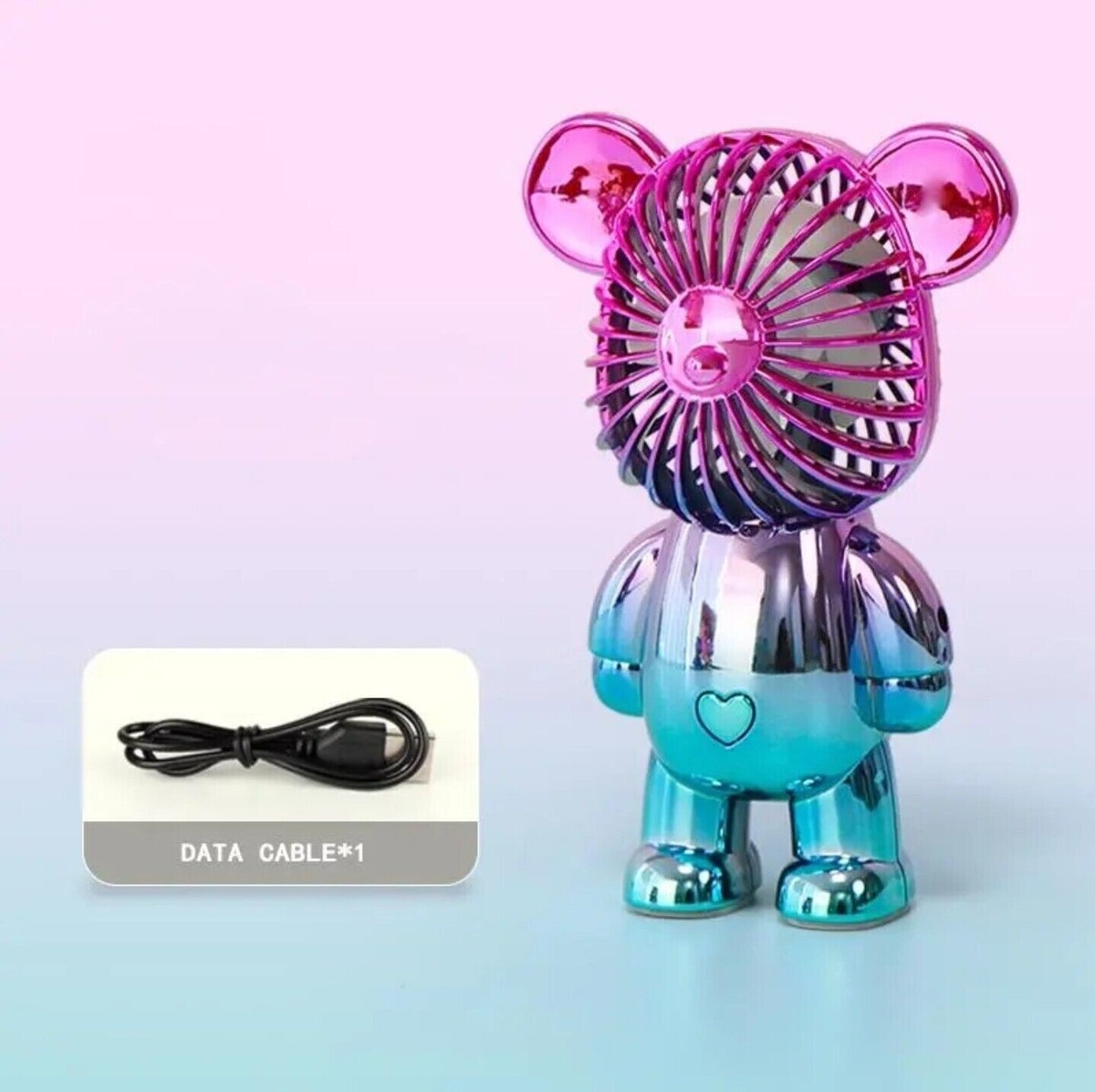 Mini Portable USB Rechargeable 3 Speed Bear Fan in Color Gradient 