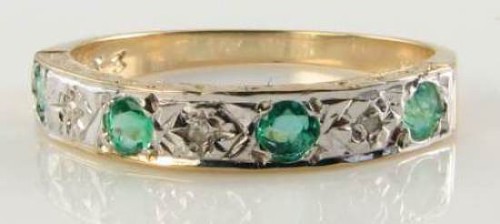 9K 9K GOLD SMARAGD DIAMANT ETERNITY BAND STAPEL ART DECO INS RING KOSTENLOSE GRÖSSENÄNDERUNG - Bild 3 von 5