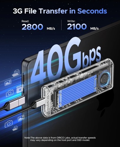 40Gbps M.2 NVMe SSD Gehäuse mit integriertem Lüfter, werkzeuglose externe H... - Bild 8 von 8