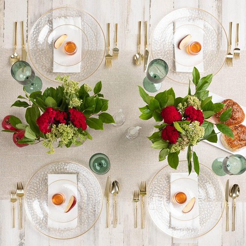10 in Round Hammered Translucent Clear Plastic Dinner Plates with Gold Rim China - Picture 4 of 4