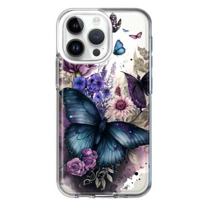 Mundaze Case for Apple iPhone 14 Pro Black Lavender Butterflies