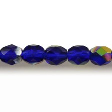Cobalt Blue Vitrail - 50 6mm Round Faceted Czech Glass Fire Polish Beads