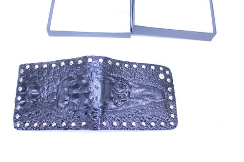 Bi-fold Black Leather Wallet with Studs 4 1/2" x 3 3/4" - Picture 8 of 10