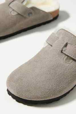 Birkenstock Boston Shearling Clogs Stone Coin Suede Leather