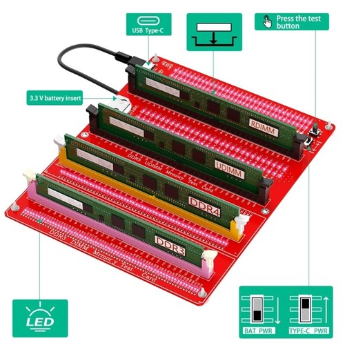 DDR3/4/5 RDIMM/UDIMM Memory Tester with LED USB C Power Supply - Picture 4 of 8