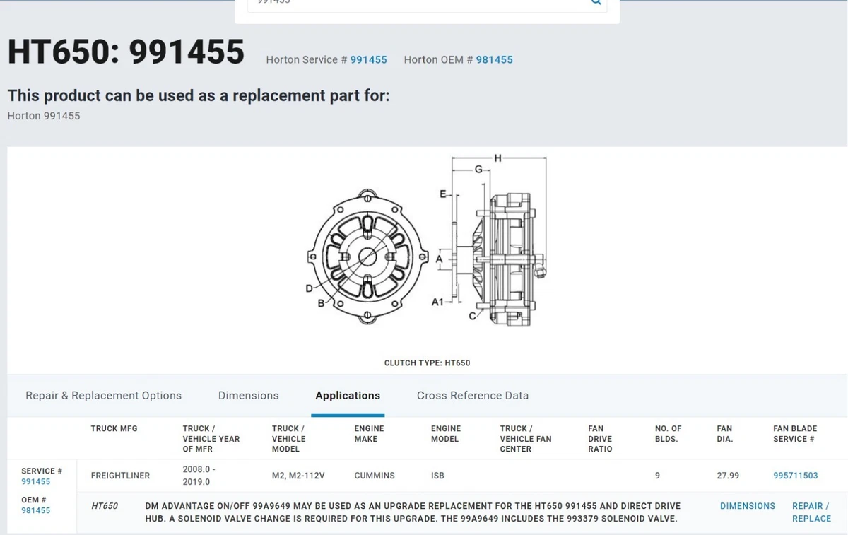 OEM Freightliner M2 M2-112V Fan Clutch Drive Cummins ISB HT650 