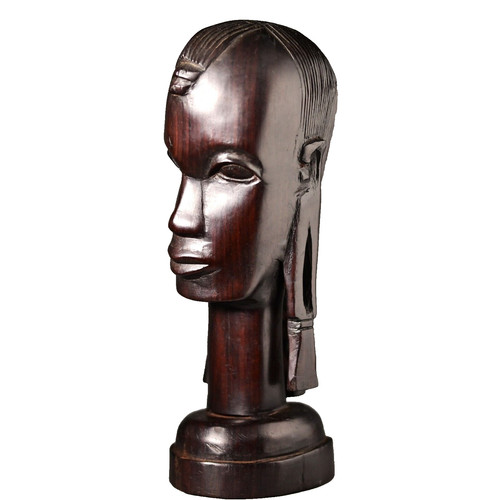 Antique Original Vintage African Tanzania Fukui Ebony Carved Head Bust Statue