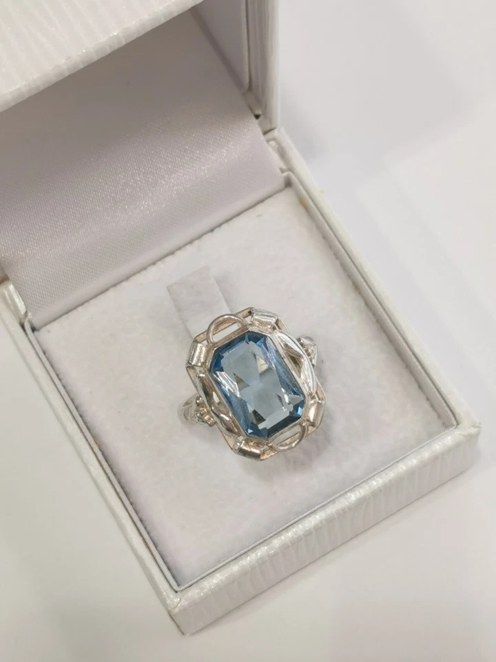 Anello 800 Argento Con Topazio Blu 3,7 Grammi Di Misura 54 - Immagine 3 di 4
