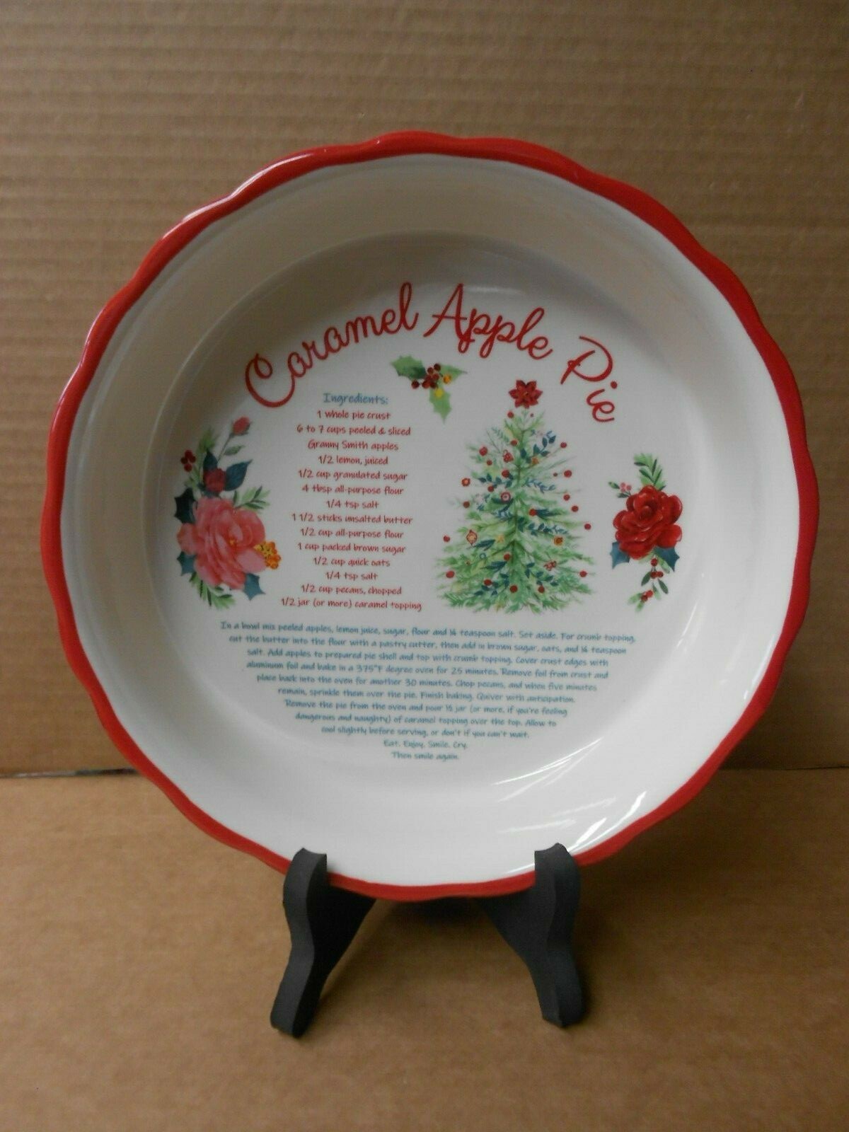 Pioneer Woman Holiday CARAMEL APPLE PIE 9inch Ceramic Pie Plate Dish
