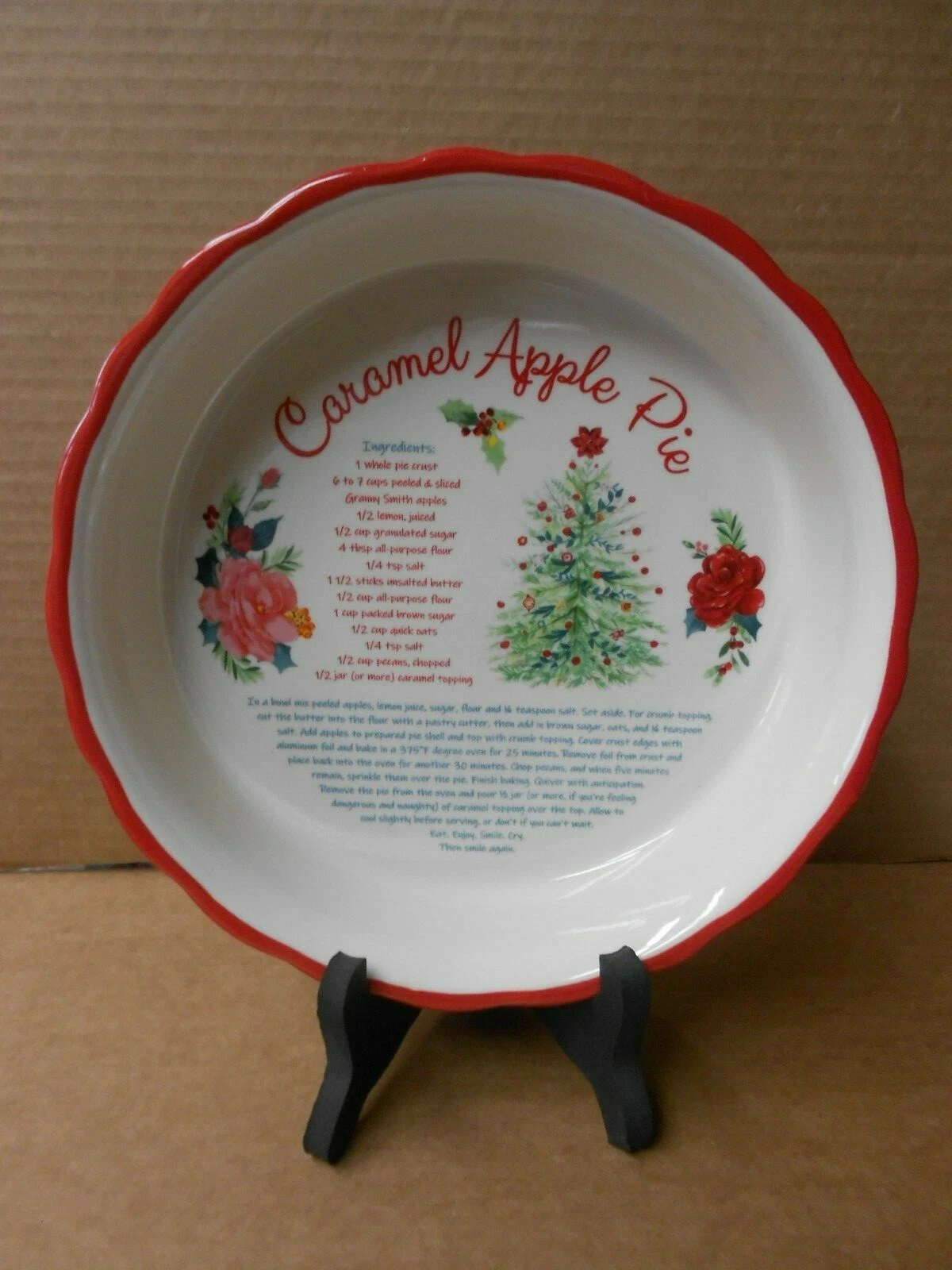 Pioneer Woman Holiday CARAMEL APPLE PIE 9-inch Ceramic Pie Plate Dish