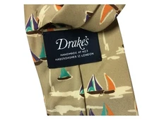 DRAKE’S LONDON men’s lined tie pattern boats beige MADE IN ENGLAND