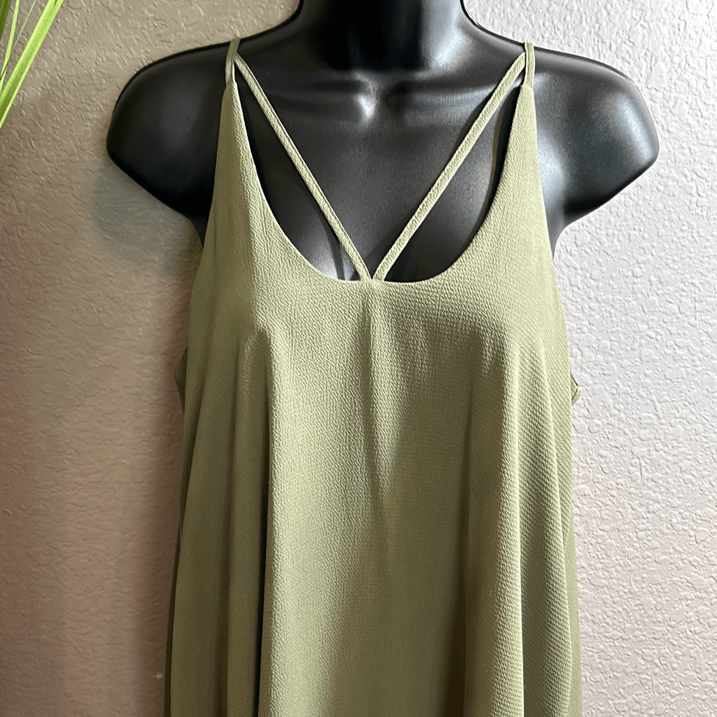 549 Blue rain, Olive Green strappy textured midi dress size small | eBay
