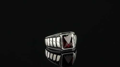 Mens Real 925 Sterling Silver Simulated Ruby Red CZ Gem Stone Pinky Ring Sz 7-13 - Video 1 of 1