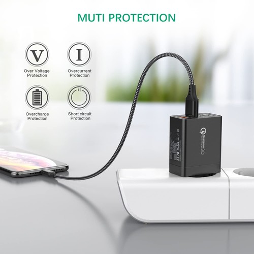 JOOMFEEN Quick Charge 3.0 Chargeur mobile mural USB avec câble Type C 30 W 4 ... - Photo 4 sur 7