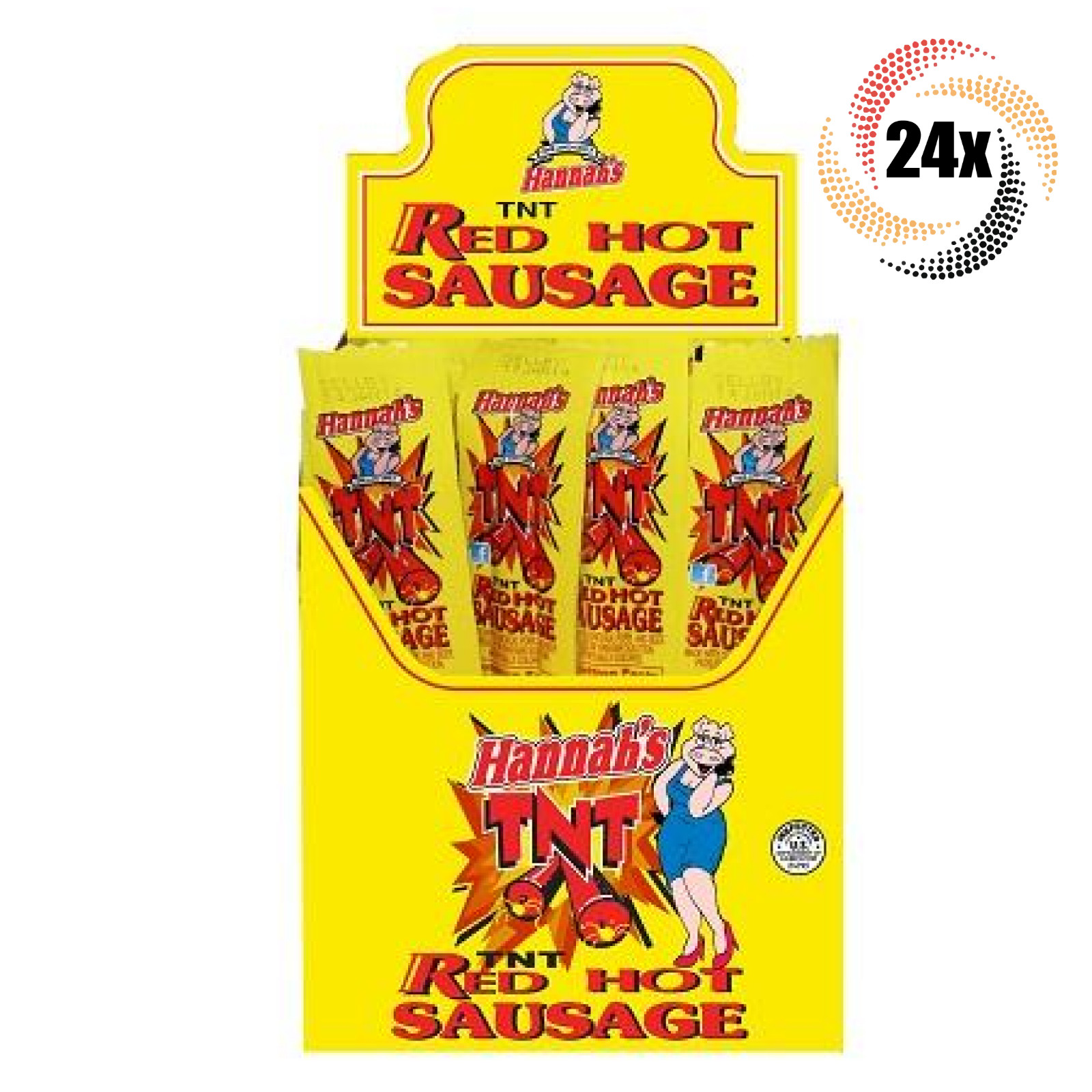 Полная коробка 24x сосисок Hannahs TNT Red Hot Sausage | 1,7 унции | Курица, говядина и свинина