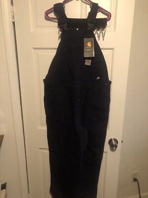 A  Carhartt FR Overalls Men's 101627-410 Navy Fire-Resistant Duck Bib