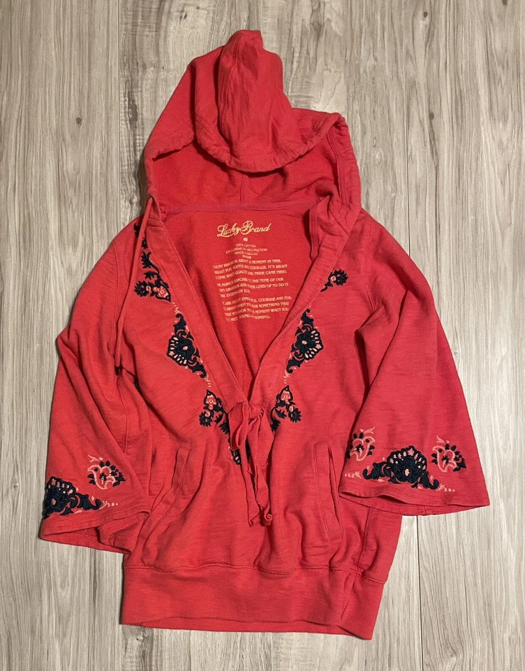 Lucky Brand Stylish Red Hoodie with Embroidery XS Girl - Image 2 of 4