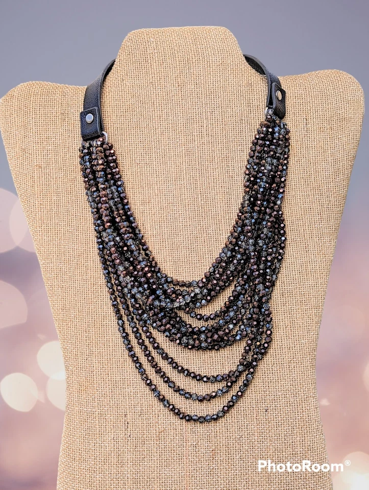 Collar Multi Hilo BRUNELLO CUCINELLI Recubierto Arco Iris Negro ESPINELA Y CUERO 