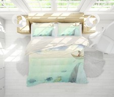 3D River Boat Fish Fisherman Sky Quilt Cover Set Duvet Cover Bedding Pillowcases