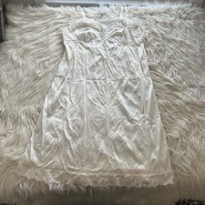 Vintage Sears Full Slip Dress Womens 38 Nylon Coquette Lingerie 80s Ivory