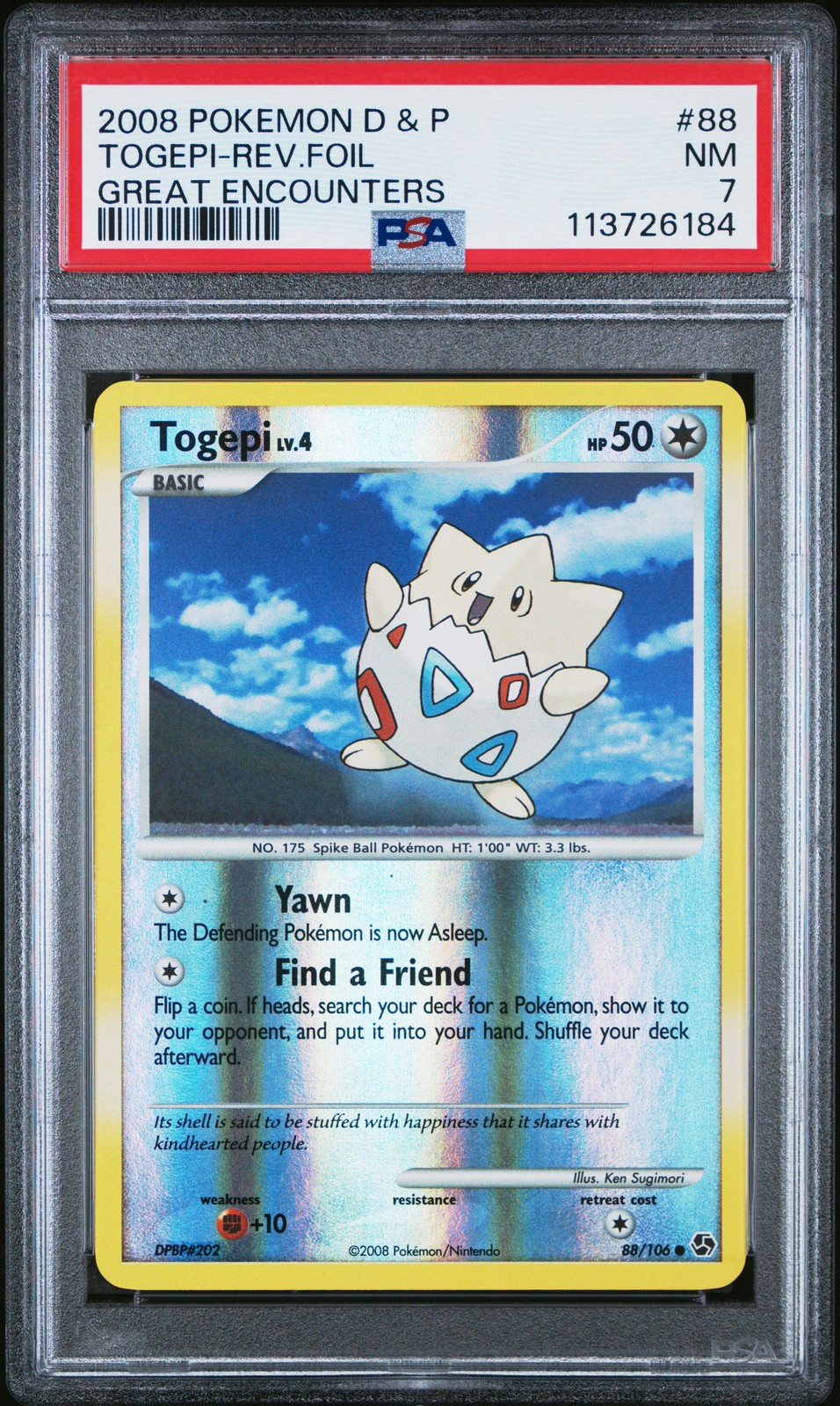 2008 Pokemon Diamond & Pearl #88 Togepi Reverse Foil Great Encounters PSA 7
