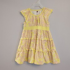 Tea Collection Yellow Pink Floral Tiered Short Sleeve Cotton Dress - Size 3