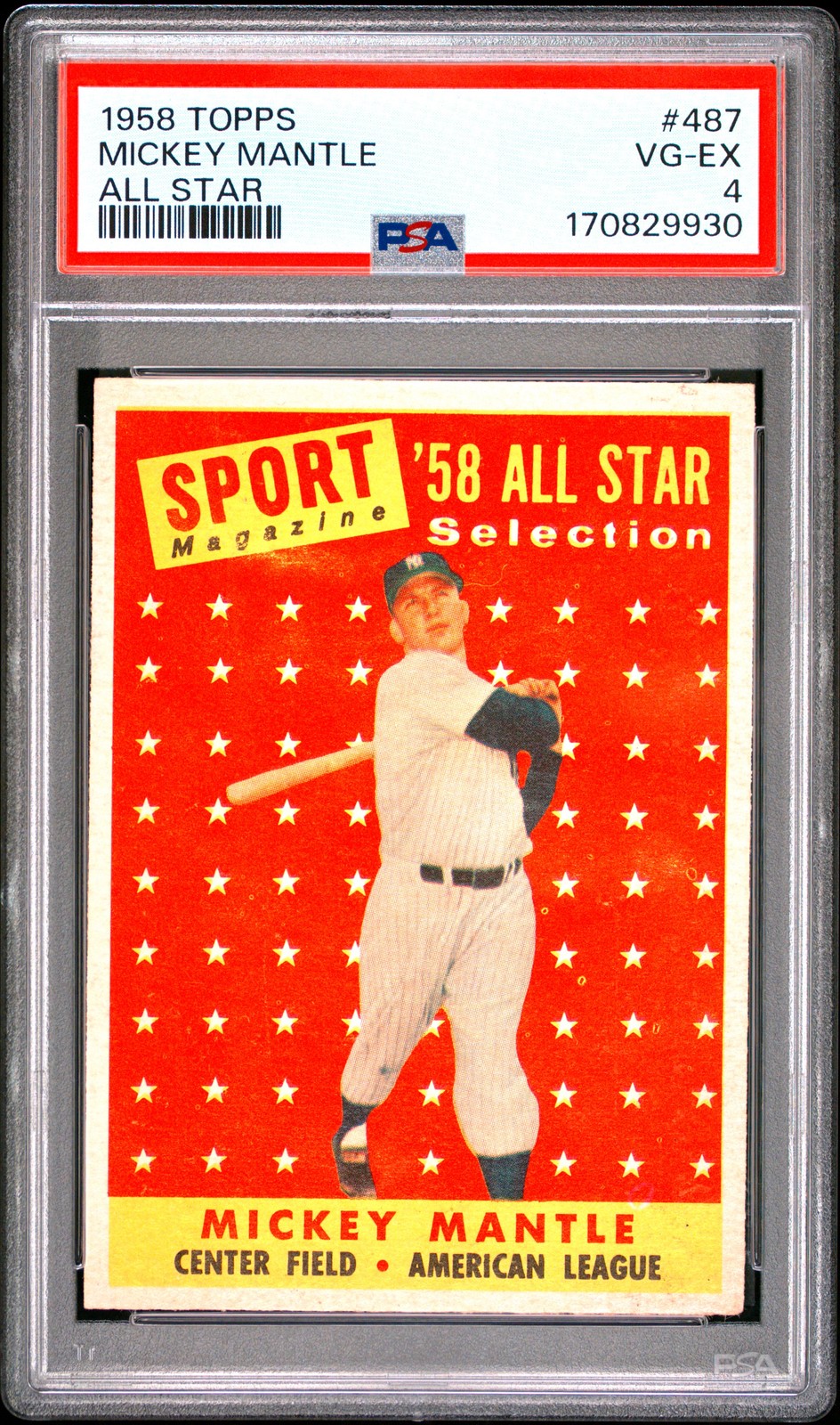 1958 TOPPS ALL STAR #487 MICKEY MANTLE PSA 4 view 1