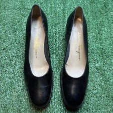 Salvatore Ferragamo Boutique Black Leather Low Wedge Rubber Heel Shoe 7.5. AUTH