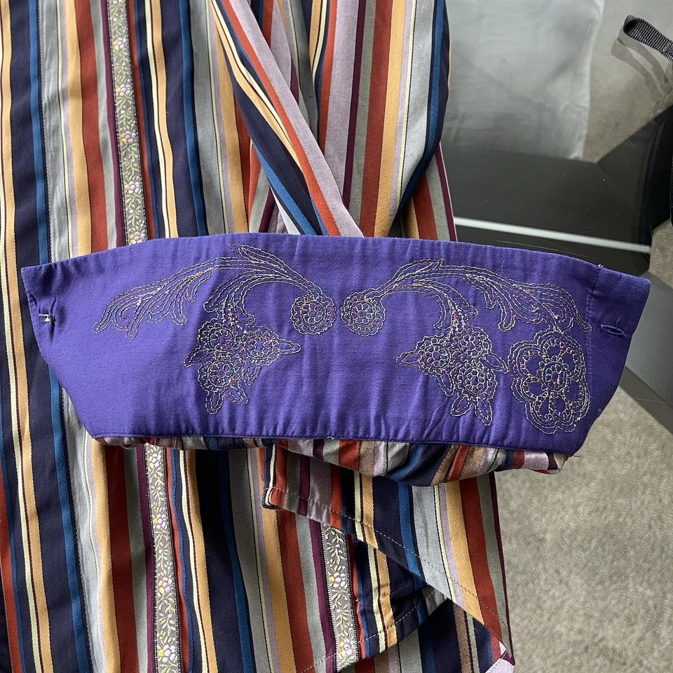 Robert Graham Mens Size 2XL Button Shirt Floral Stripe Flip Cuff Embroidered - Image 4 of 4