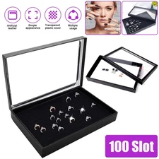 100 Slots Jewelry Rings Display Organizer Case Tray Holder Earrings Storage Box