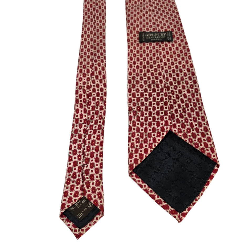 Corbata Givenchy Gentleman Paris Para Hombre Lujo Roja Crema Geométrica 100% Seda Foto 2 de 4