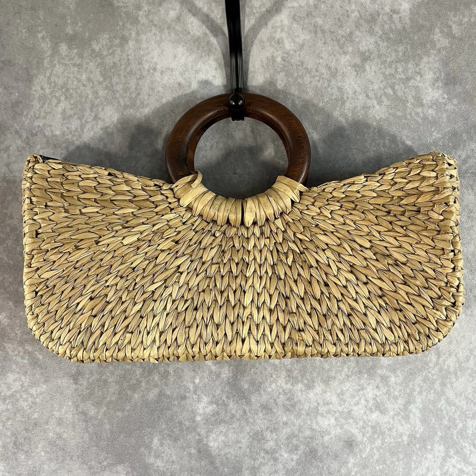 Nordstrom Purse Bead Detail Wooden Handle Woven Bag Beach Summer Hippie Boho - Image 2 of 4